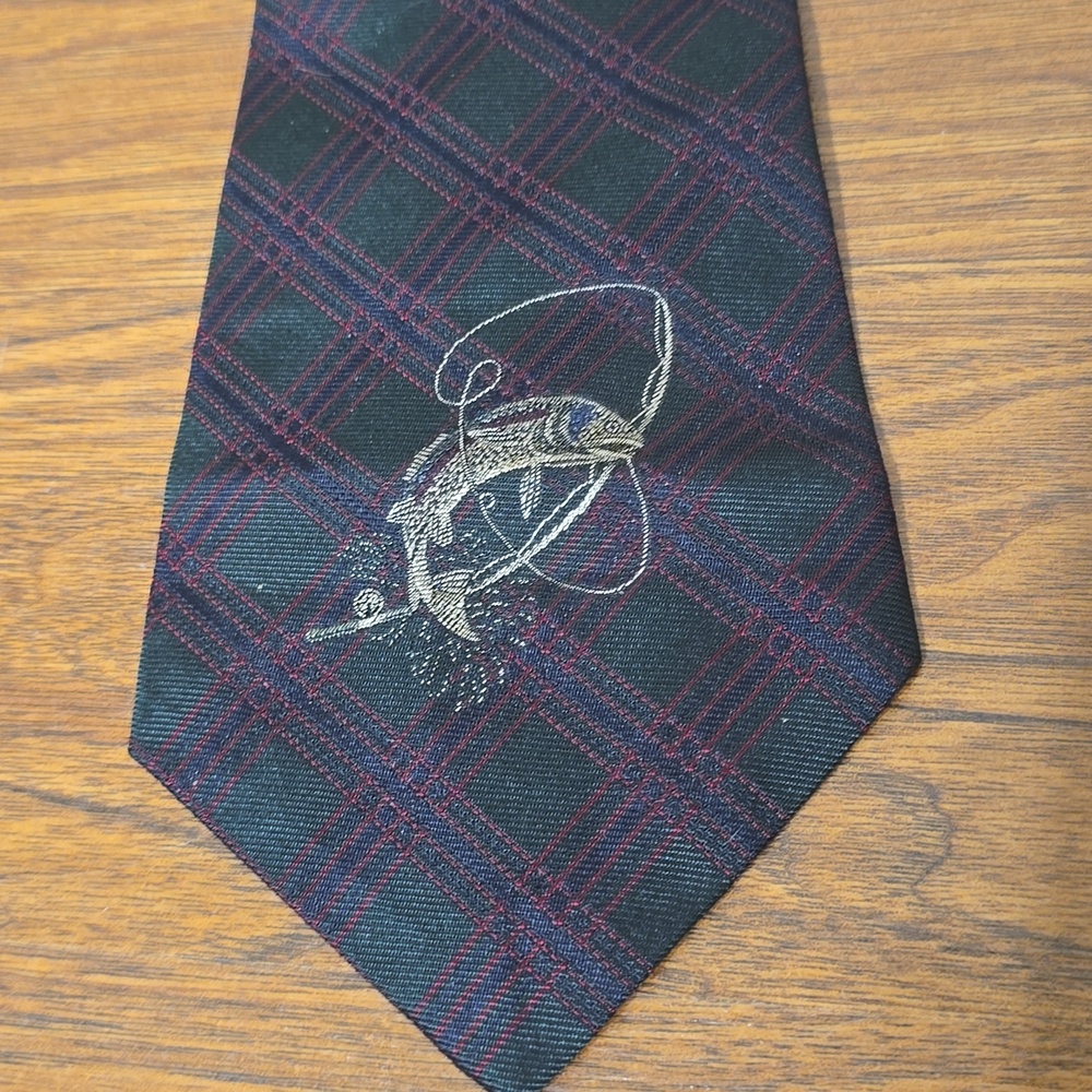 VTG POLO RALPH LAUREN HAND MADE FLY FISHING PLAID SILK TIE